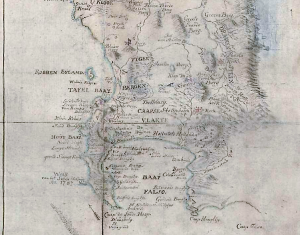 Kaapkolonie. Detail van de Grote Kaart van Robert Jacob Gordon.