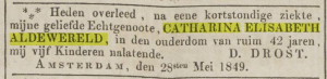 Overlijdensbericht Catharina Elisabeth Aldewereld, Opregte Haarlemsche Courant,